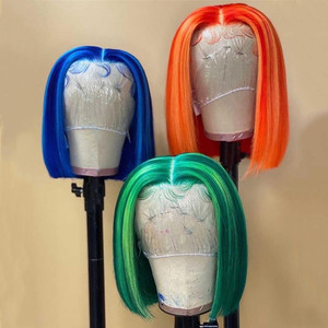 Del <span class=keywords><strong>Turchese</strong></span> Del commercio all'ingrosso 613 di Colore Biondo <span class=keywords><strong>Parrucca</strong></span> Brasiliani Del Virgin Dei Capelli Umani di Colore Rosa Arancio Blu Rosso Grigio Colorato Frontal Del Merletto <span class=keywords><strong>Parrucca</strong></span> Bob - Product Image 4