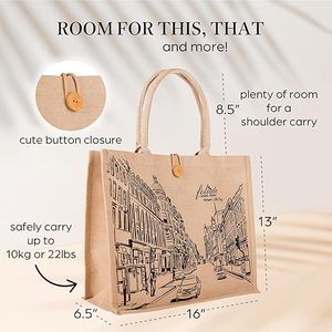 Sac fourre-tout de plage Juco réutilisable pour femme-Sac cadeau en jute tissé imperméable pour son voyage, ses achats, son usage quotidien (le fourre-tout de la ville) - Product Image 2