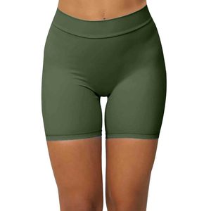 OEM Mid Waist Seamless Solid Green Yoga Shorts Spandex Nylon Elastic Waist Sports Workout Shorts For Women's - Product Image 1