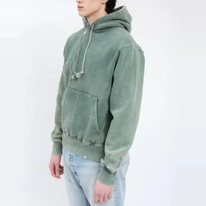 เสื้อฮู้ดผู้ชายทรงครอปแบบไม่มีสายเสื้อมีฮู้ด French Terry Fashion ผู้ชายวินเทจซักกรด - Product Image 4