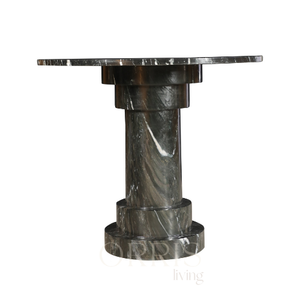 Table à manger ronde en marbre noir naturel exotique, piédestal moderne, incrustation de pierre artistique, mobilier de luxe pour villa, salle à manger, salon - Product Image 5