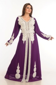 Wine-<b>Coloured</b> Arabian Maxi Kaftan Breathable Georgette Islamic Style Embellished Zari Work <b>Stones</b> Beads ODM Traditional Muslim - Product Image 2