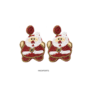 Pendientes de Navidad con cuentas de Papá Noel Joyería festiva hecha a mano Jolly Santa Design Regalos de Navidad ideales - Product Image 3