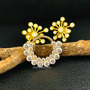 14K Or Massif Invisible Set Diamant Naturel Apsara Hoop Piercing Fine Jewelry. - Product Image 1