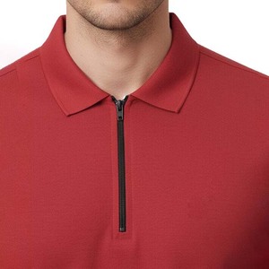 Men's Red Short Sleeve Knitted Polo <b>Shirt</b> With Zipper <b>Collar</b> Casual Solid Color Style - Product Image 6
