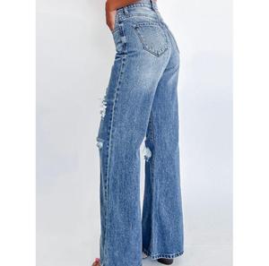 กางเกงยีนส์สไตล์ไฮสตรีทสไตล์วินเทจของผู้หญิงเอวสูงขากว้างทรงหลวมดีไซน์ทรงหลวมแนวสตรีทสีเข้ม - Product Image 3