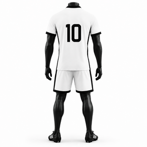 Conjunto de Camiseta de Fútbol con Cuello en V para Hombre, Blanco y Negro, Sublimada, Absorbente de Humedad, 100% Poliéster, Manga Corta, Corte Regular, Uniforme de Equipo para Adultos - Product Image 2