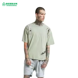 Custom Men's 100% Cotton <b>Acid</b> Washed Eco-Friendly Casual T-shirt Loose Fit <b>Drop</b> Shoulder Heavy Weight 200 GSM Stone Wash Behram - Product Image 5