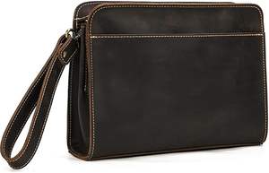 Luxury Men's Vintage Style PU Leather Clutch Purse Zipper <b>Handbag</b> Detachable Wrist <b>Strap</b> High Quality Solid Pattern - Product Image 2