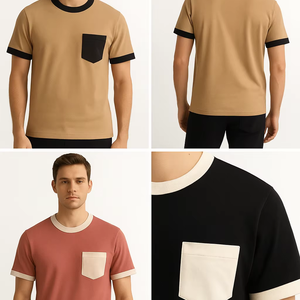 T-shirt pour homme 100% coton, col rond, coupe classique, haute qualité, tendance, 260 grammes, manches courtes, décontracté, motif uni, tricoté, vierge - Product Image 1