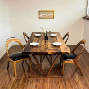 Modern Rectangular Solid Suar <b>Wood</b> Dining <b>Table</b> with Natural Slab <b>Top</b> & Crossed Wooden Base for Hotel & Villa Use - Product Image 5