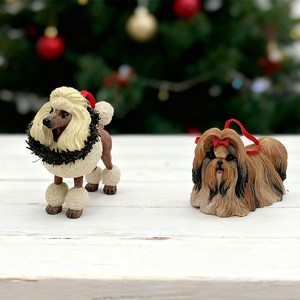 ตุ๊กตาสุนัขลาซาแอปโซ่วาดด้วยมือทำจากเรซิ่นของตกแต่งเทศกาลคริสต์มาส - Product Image 1