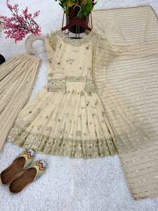 Traje Sharara de trabajo de secuencia bordada Georgette de imitación pesado de último diseñador por FabZone - Product Image 3