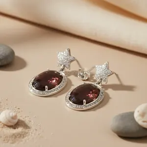 Pendientes de Plata de Ley 925 Vintage para Mujer, con Estrella de Zafiro, Chapados en Oro, con Perla y Diamante, para Bodas y Fiestas - Product Image 1