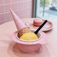 Ensemble d'emballages pour coupes et cornets de glace Gelato, thème rose, contenants de luxe pour desserts avec cuillère, pour exportation aux glacieries