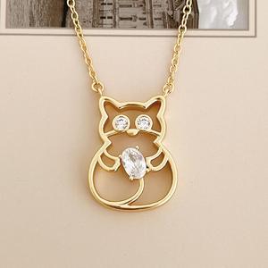 Collar con Colgante de Gato en Plata de Ley 925 Chapado en Oro Vermeil de 18k, con Circonitas, Joyería Fina Minimalista para Amantes de los Animales, Regalo - Product Image 2