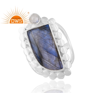 Nuevo lanzamiento 925 plata esterlina Natural Arco Iris Luna y labradorita anillo de piedras preciosas joyería personalizada para mujer regalo para ella - Product Image 3
