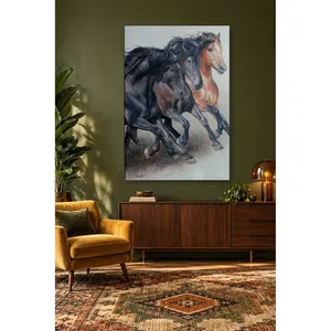 Impression sur toile Fida : Trois chevaux au galop (deux noirs et un brun) - Product Image 4