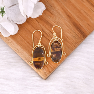Nouveauté Boucles d'oreilles en pierre précieuse jaspe Malinga bohème Vente chaude Boucles d'oreilles pendantes en laiton plaqué argent pour femmes Cadeaux Bijoux - Product Image 4