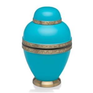 Urnas de cremación de latón para adultos azules, urnas funerarias de Metal al por mayor indias con hermosa banda de grabado hecha en India - Product Image 4