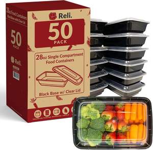 Reli. 28 oz Meal Prep Containers w/<b>Lids</b> - 50 Pack | Leftover To Go, Takeout | <b>Microwave</b> Safe | Disposable Containers - Product Image 2