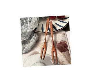 Custom Reusable Spoons and Fruit Forks Eco-friendly Wood Flatware Set with Long Handle - Product Image 1