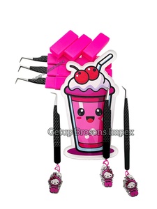 แหนบต่อขนตาสแตนเลสปลายเงิน45องศาเคลือบผงสีดำ90องศาพร้อมพวงกุญแจอุปกรณ์เสริมความงาม - Product Image 3