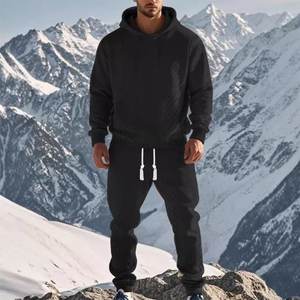 Sudaderas de moda para hombre, conjunto de chándal de 2 piezas sólido, sudaderas con capucha de manga larga informales - Product Image 1