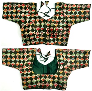 Beau col en V modeste hauts chemisier formel d'été avec broderie et doublure imprimées Warli à la teinture naturelle (Astar) - Product Image 5