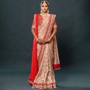 Sari indio premium exclusivo de organza de seda pesada con bordado Zari, diseño elegante para novias y bodas, para mujeres. - Product Image 1
