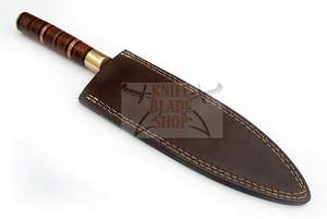 มีดทำครัวเหล็กดามัสกัสคุณภาพสูงแบบสั่งทำพิเศษ พร้อมด้ามจับทองเหลืองและปลอกหนัง - Product Image 6