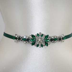 Bridella BS142KL <b>Wedding</b> <b>Belt</b> Green with Rhinestone Embellishment Adjustable Fit for Proms & Formal Events - Product Image 4