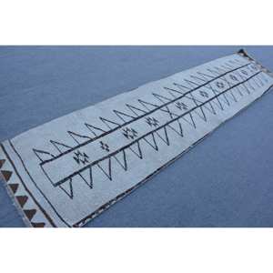 Tapis Moderne en Laine Blanc et Marron de 2.6X11,3 Pieds, Style Turc Tabriz Rectangulaire Patchwork Latex de 10mm pour Décoration de Couloir et de Chambre - Product Image 2