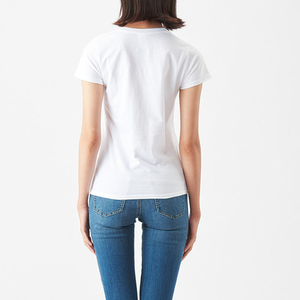 T-shirt à manches courtes au crochet pour femme Mignon col rond en coton blanc Slim Fit avec décoration brodée à motifs 3D - Product Image 3