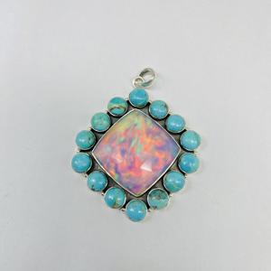 Aurora Opal y Turquesa Con Colgante De Plata Esterlina Hermoso Colgante De Piedras Preciosas Colgante De Plata Esterlina 925 - Product Image 1