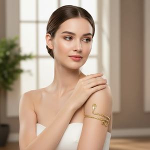 Brazalete Ajustable de Latón Estilo Boho Étnico con Diseño de Serpiente Dorada, Brazalete de Moda Unisex para Uso Diario - Product Image 1