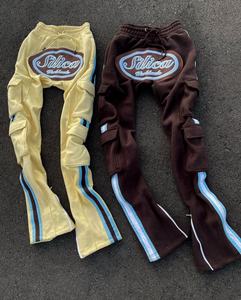 Chándal de algodón con logotipo de parches bordados desgastados para hombre, ropa de calle personalizada, chándal Vintage de gran tamaño lavado con ácido desteñido por el sol - Product Image 4