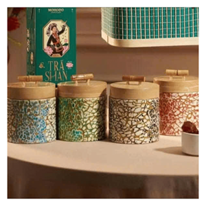 Pot en bambou avec incrustation de nacre, matériau en bambou avec incrustation de nacre, pour le stockage des épices de cuisine et l'affichage sur le comptoir, Vietnam - Product Image 1