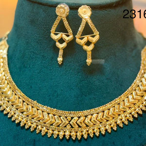 <b>24</b> <b>Carat</b> Elegant <b>Gold</b> <b>Necklace</b> and Earring Set Vintage Pear Shaped Intricate Design for Wedding and Party Copper Jewelry - Product Image 1