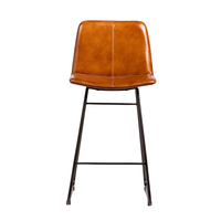 Tabouret de bar industriel en cuir tanné 66 cm avec base en métal naturel transparent pour bars, hôtels, cuisines ou salons