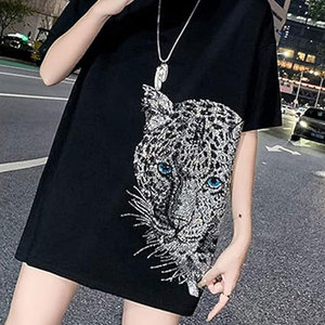 เสื้อยืดแฟชั่นสำหรับผู้หญิงดีไซน์ประดับพลอยเทียมคอตตอนคอปก100% - Product Image 2