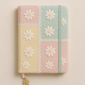 Cuaderno LABON con Bordado de Margaritas en Patchwork, Diario Esponjoso en Colores Pastel con Borde de Encaje y Adorno de <span class=keywords><strong>Flores</strong></span>, Papelería Kawaii A5 - Product Image 1