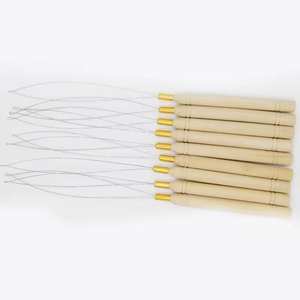 เครื่องมือต่อผมแบบพรีเมี่ยมชิ้นเข็มดึงด้ามจับไม้ไมโครนาโนลูกปัดโครเชต์ที่ร้อยไม่ลื่น - Product Image 3