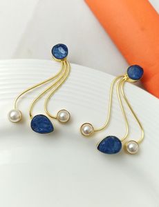 จี้รูปไข่ที่งดงามชุบทอง, งานฝีมือ, ต่างหูแบบวงกลมพร้อมประดับหินอาเกตสำหรับงานแต่งงาน - Product Image 4