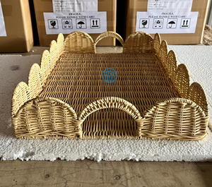 ถาดหวายสานเป็นลอนสำหรับตกแต่ง, ถาดหวาย2026ร้อนถาดโชว์ขอบหยักตกแต่งกาแฟ - Product Image 2