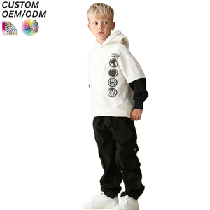 Sweat-shirt à capuche décontracté pour bébés garçons, imprimé personnalisé, coupe ample, style streetwear de créateur, boutonné, effet délavé, collection automne - Product Image 1