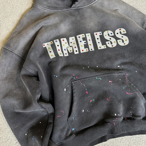 Sweat à capuche français lourd avec strass imprimé 2025 pull à capuche lavé vente en gros broderie Streetwear sweats à capuche Service OEM - Product Image 3