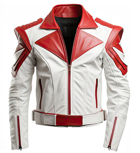 White Red Genuine <b>Sheepskin</b> Shirt Collar Zip-Up Belted Stylish Streetwear High Street Waterproof <b>Men's</b> Custom Latest <b>Jacket</b> - Product Image 1