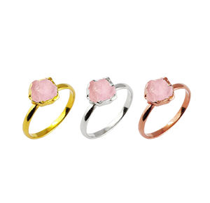 Quartz Rose naturel 8-10mm, bague en argent Sterling 925 en Vermeil de forme naturelle, bijoux fins, bague en argent 925 et pierre de naissance octobre - Product Image 1