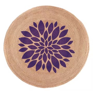 Eco-Friendly Natural Flower Designed Jute Round Rugs Handmade <strong>Printed</strong> Carpet for Bedroom &amp; Dining Durable, Affordable <strong>Floor</strong> <strong>Mat</strong>
